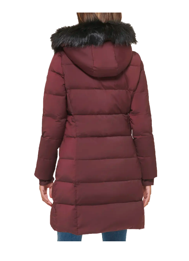 Chamarra Para Mujer Calvin Klein Walker Down Puffer Coat with Faux Fur Trim -Burgundy