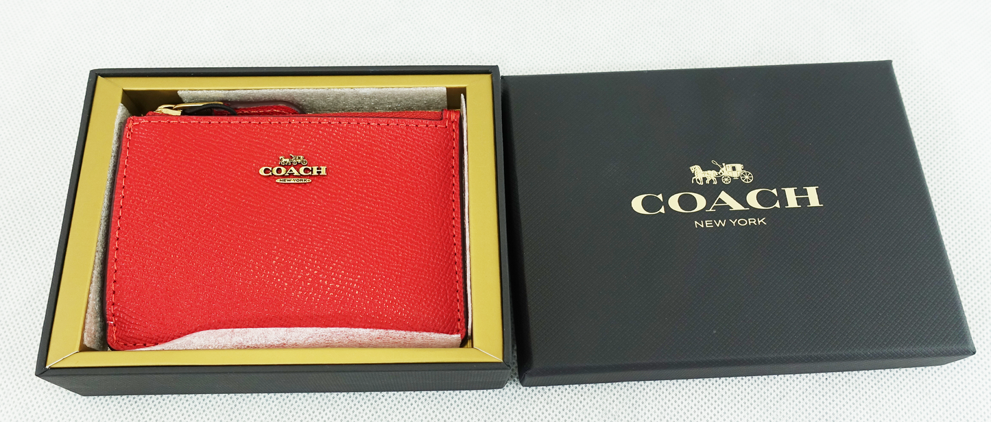 Monedero Tarjetero Coach Crossgrain Leather Mini Skinny ID Card Case with box  - ROJO
