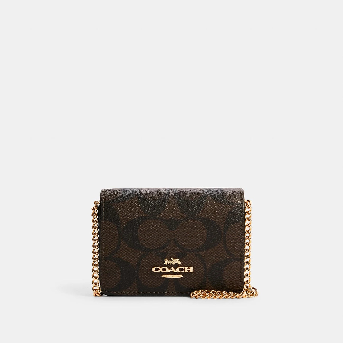 Cartera Coach Mini Wallet On A Chain - CAFE OSCURO