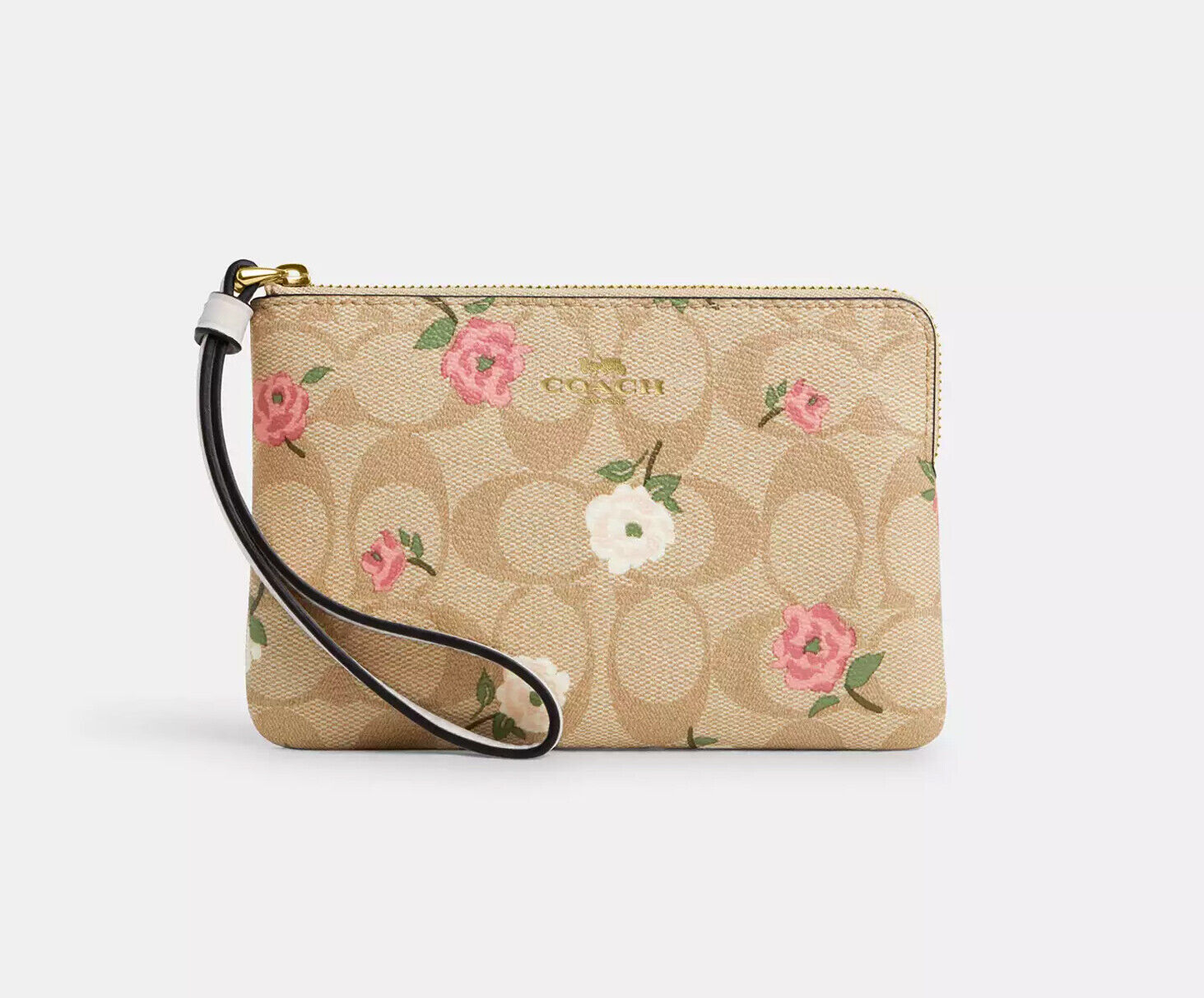 Monedero Coach Corner Zip Flower Printed Beige