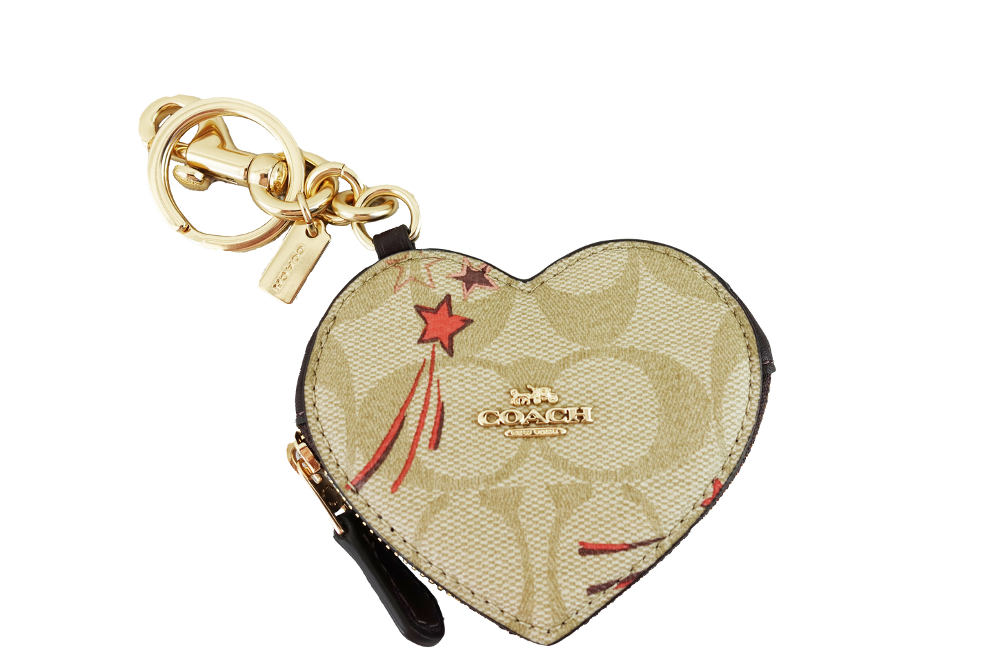 Monedero Llavero Coach Heart Pouch Bag Charm In Signature Canvas With Heart And Star Print