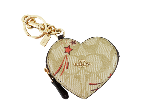 Monedero Llavero Coach Heart Pouch Bag Charm In Signature Canvas With Heart And Star Print