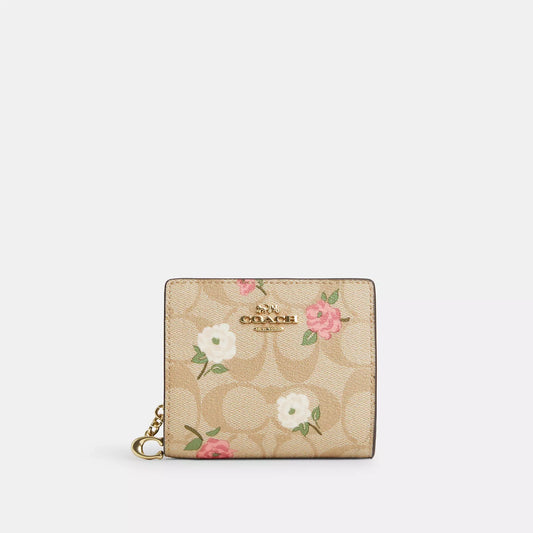 Cartera Coach Snap Wallet In Signature Canvas Flores