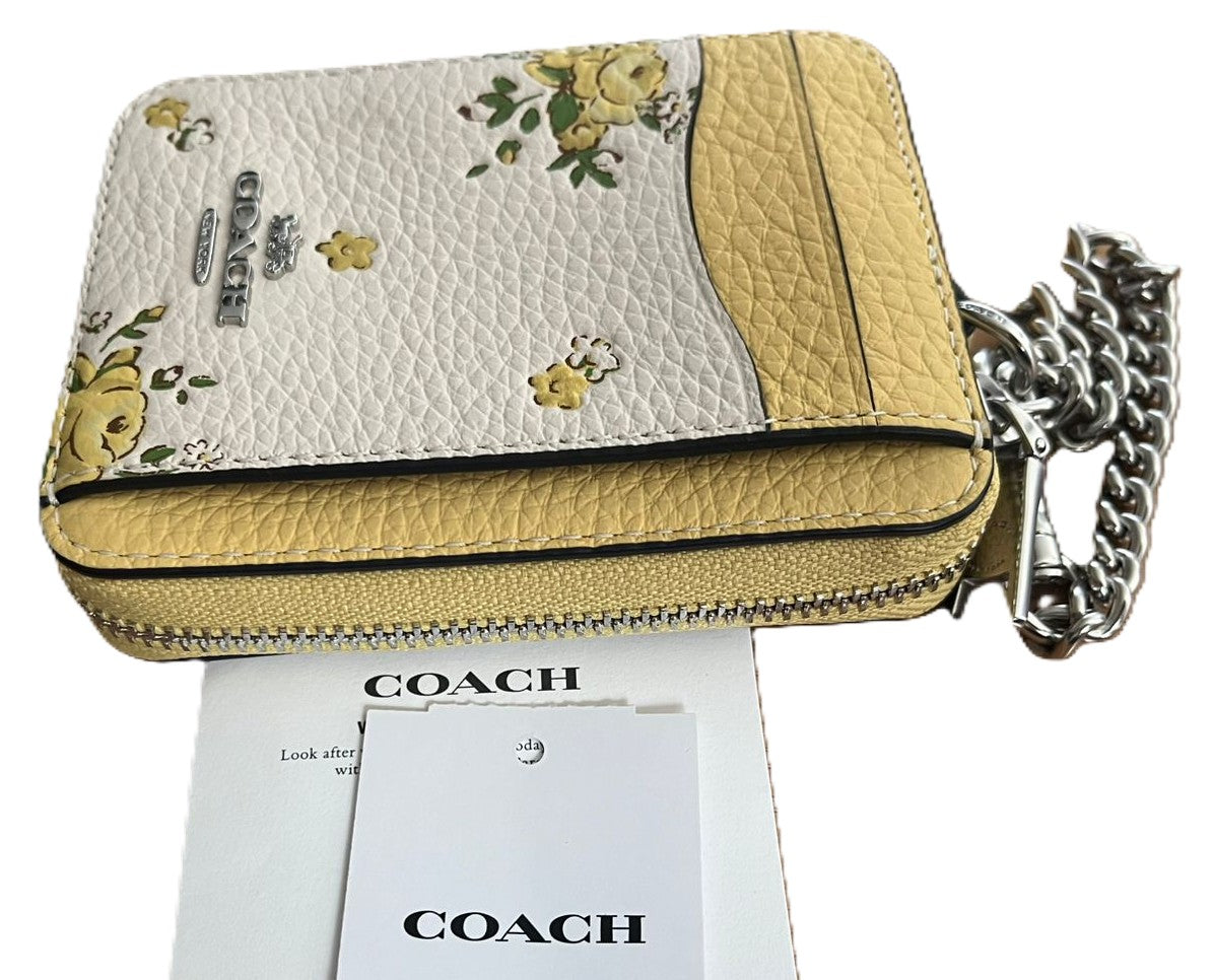 Monedero Coach Zip Card Case Amarillo Flores