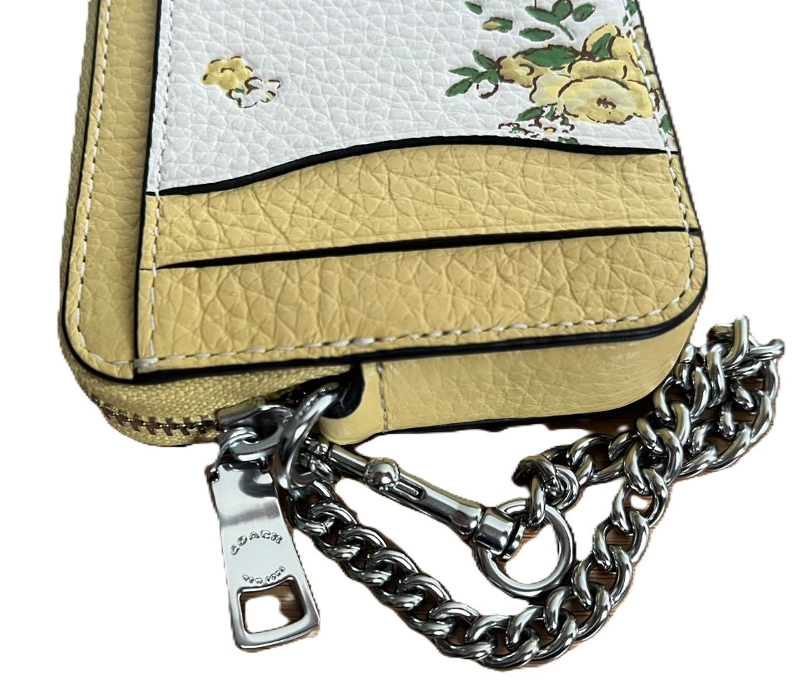 Monedero Coach Zip Card Case Amarillo Flores