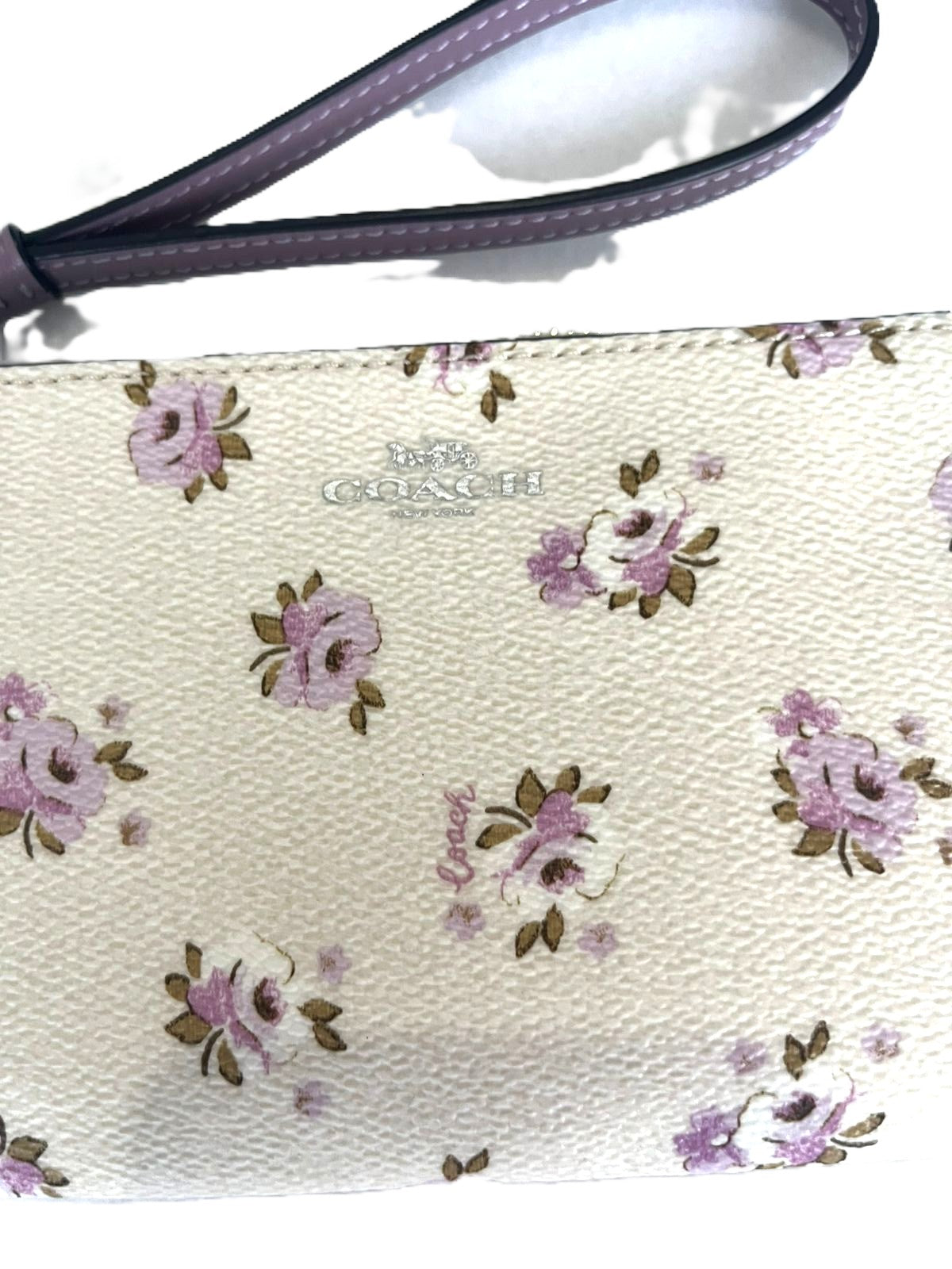 Monedero Coach Corner Zip Flower Printed Beige Morado