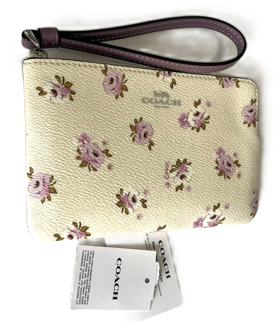 Monedero Coach Corner Zip Flower Printed Beige Morado