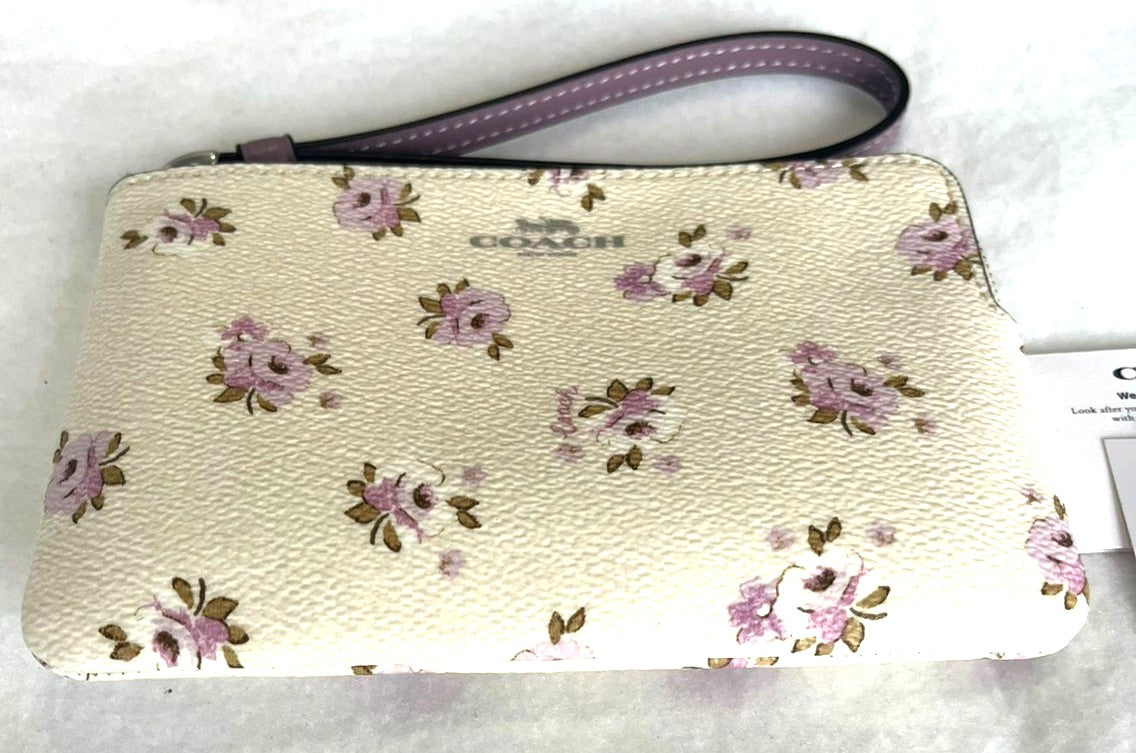 Monedero Coach Corner Zip Flower Printed Beige Morado