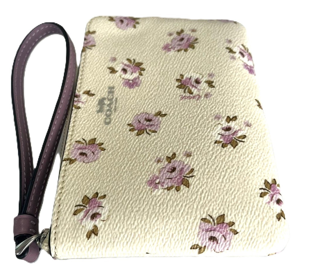 Monedero Coach Corner Zip Flower Printed Beige Morado