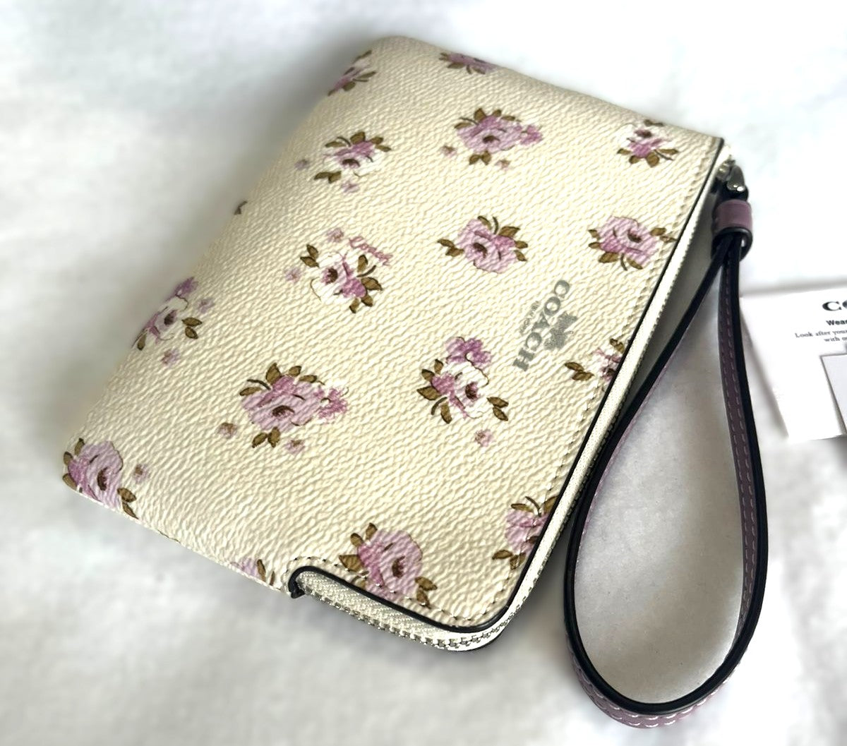 Monedero Coach Corner Zip Flower Printed Beige Morado