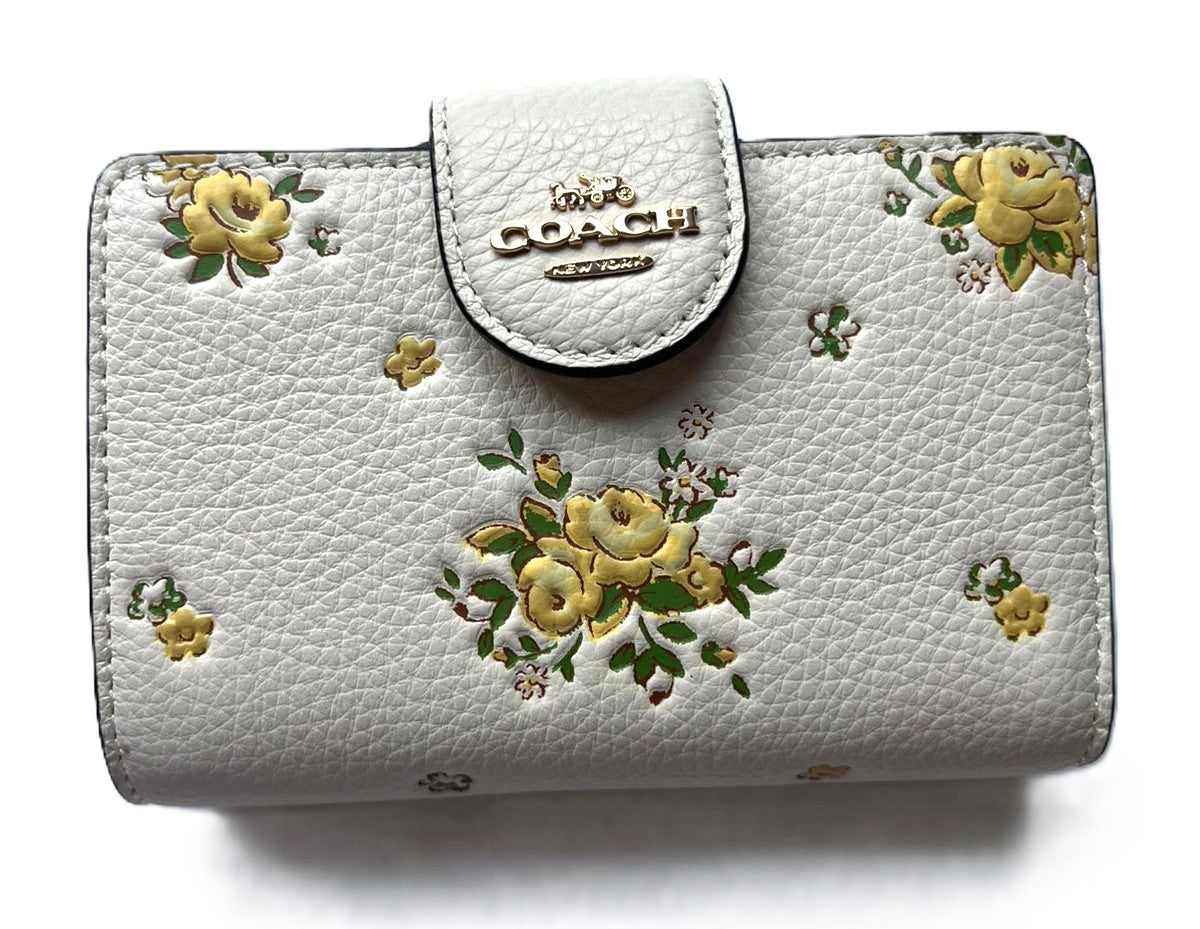 Cartera Coach 100% Original Medium Corner Zip Wallet Flores Amarillas