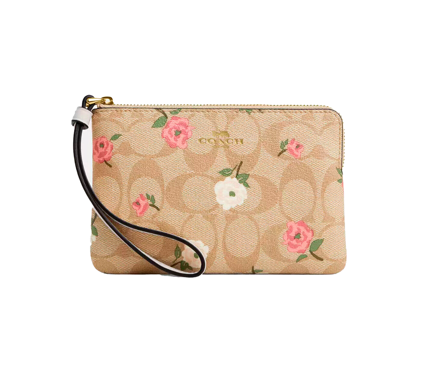 Monedero Coach Corner Zip Flower Printed Beige