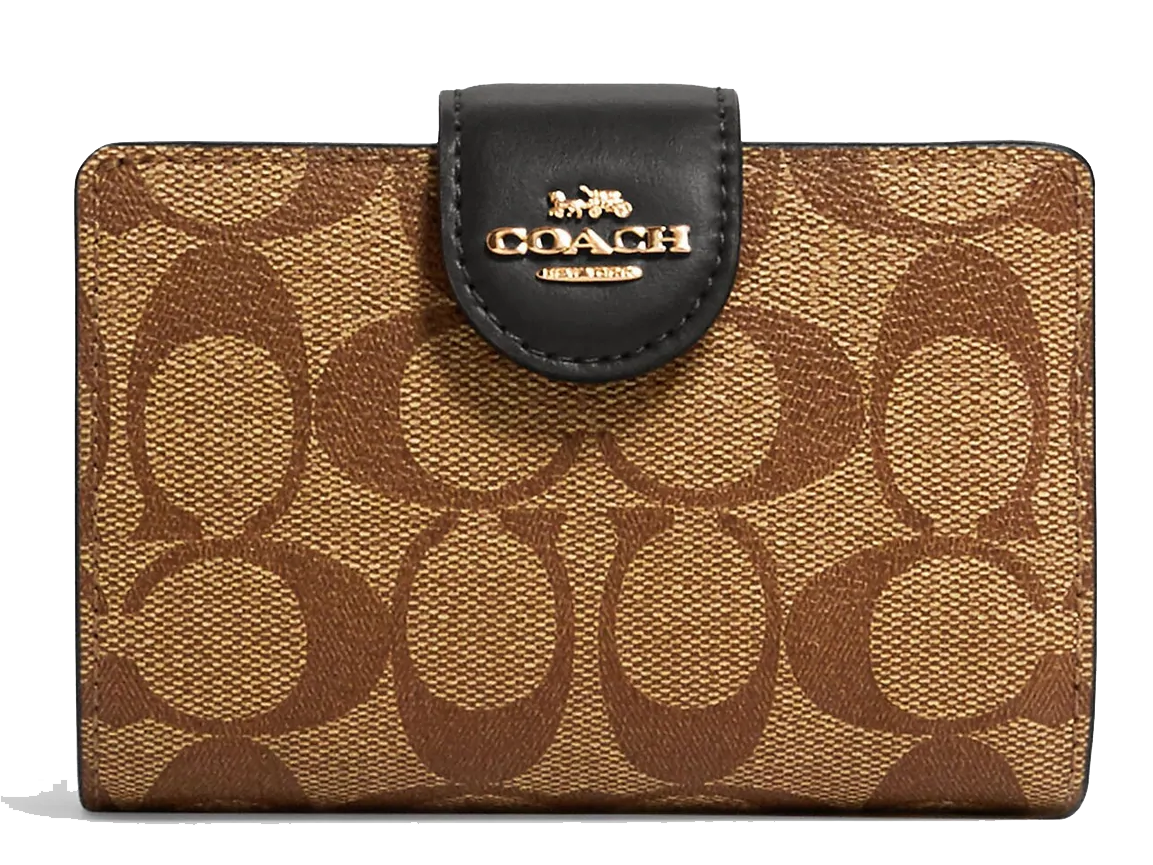Cartera Coach 100% Original Medium Corner Zip Wallet In Signature Leather - Gold/Khaki/Black