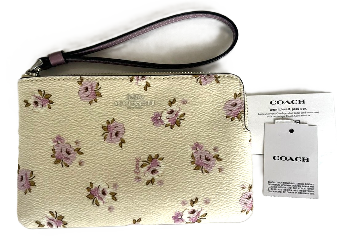 Monedero Coach Corner Zip Flower Printed Beige Morado