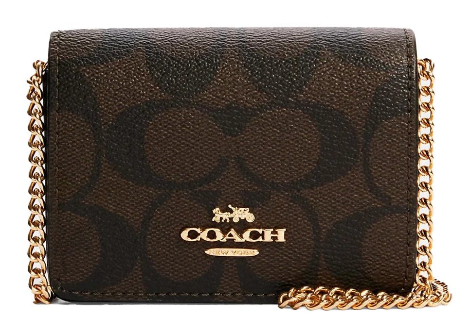 Cartera Coach Mini Wallet On A Chain - CAFE OSCURO