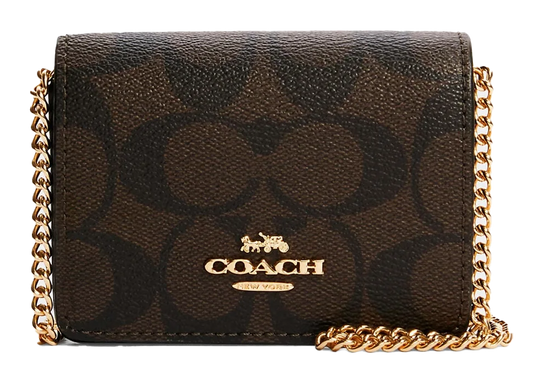 Cartera Coach Mini Wallet On A Chain - CAFE OSCURO