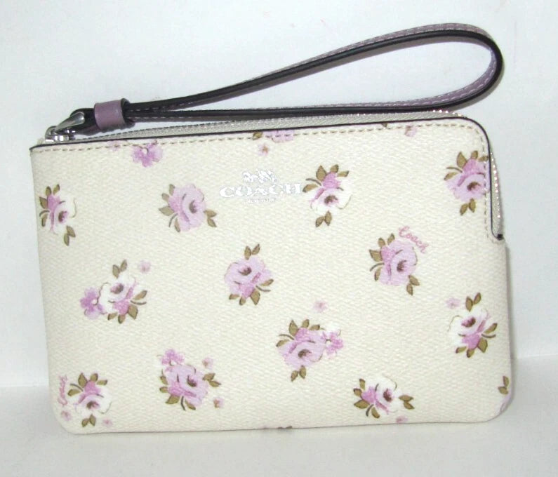 Monedero Coach Corner Zip Flower Printed Beige Morado