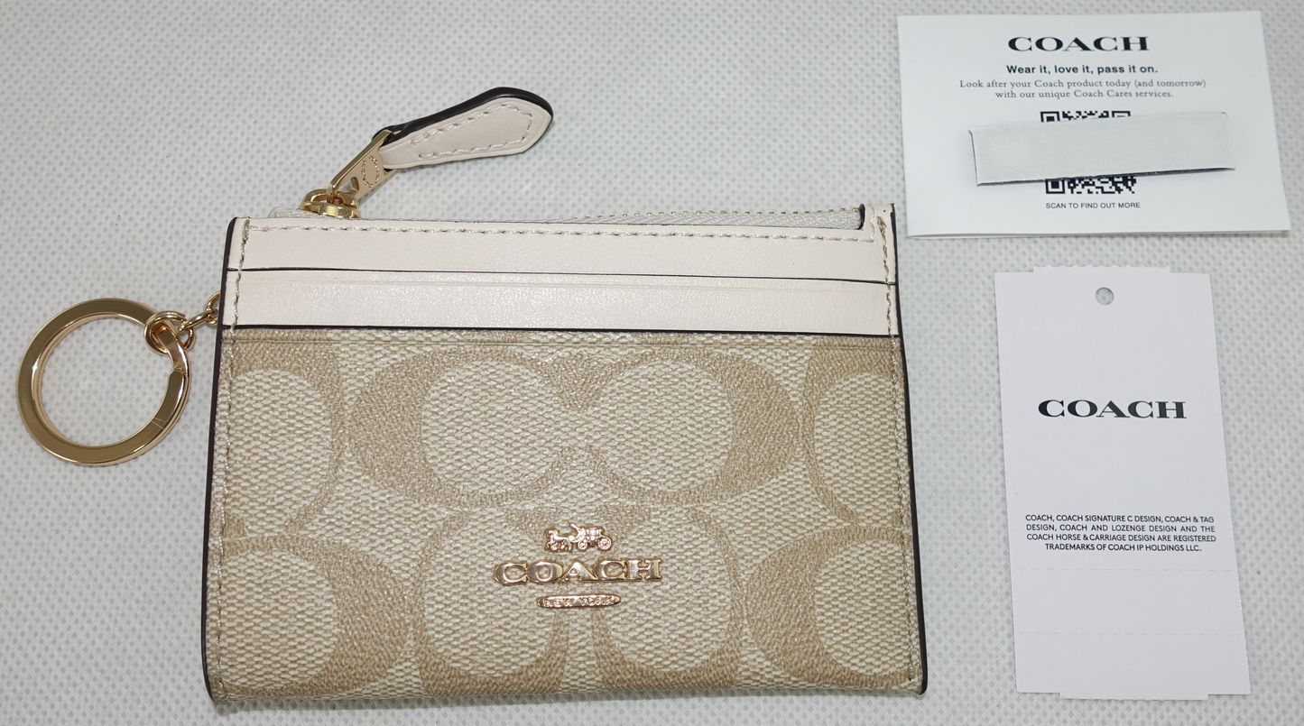 Tarjetero Coach Signature Mini Skinny Id Case Beige Blanco