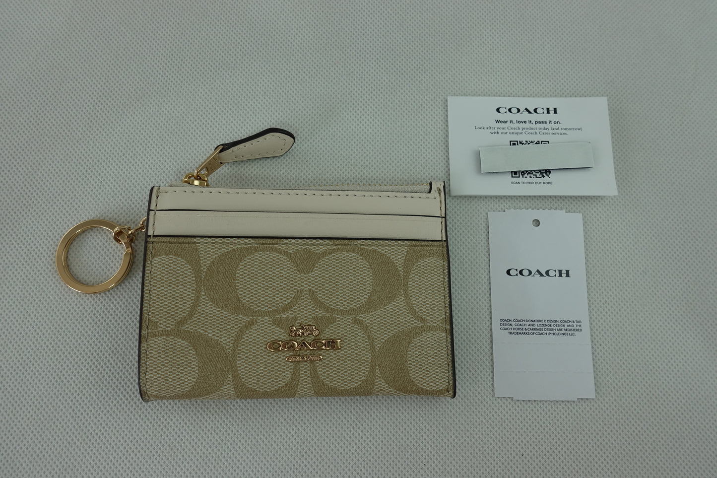 Tarjetero Coach Signature Mini Skinny Id Case Beige Blanco