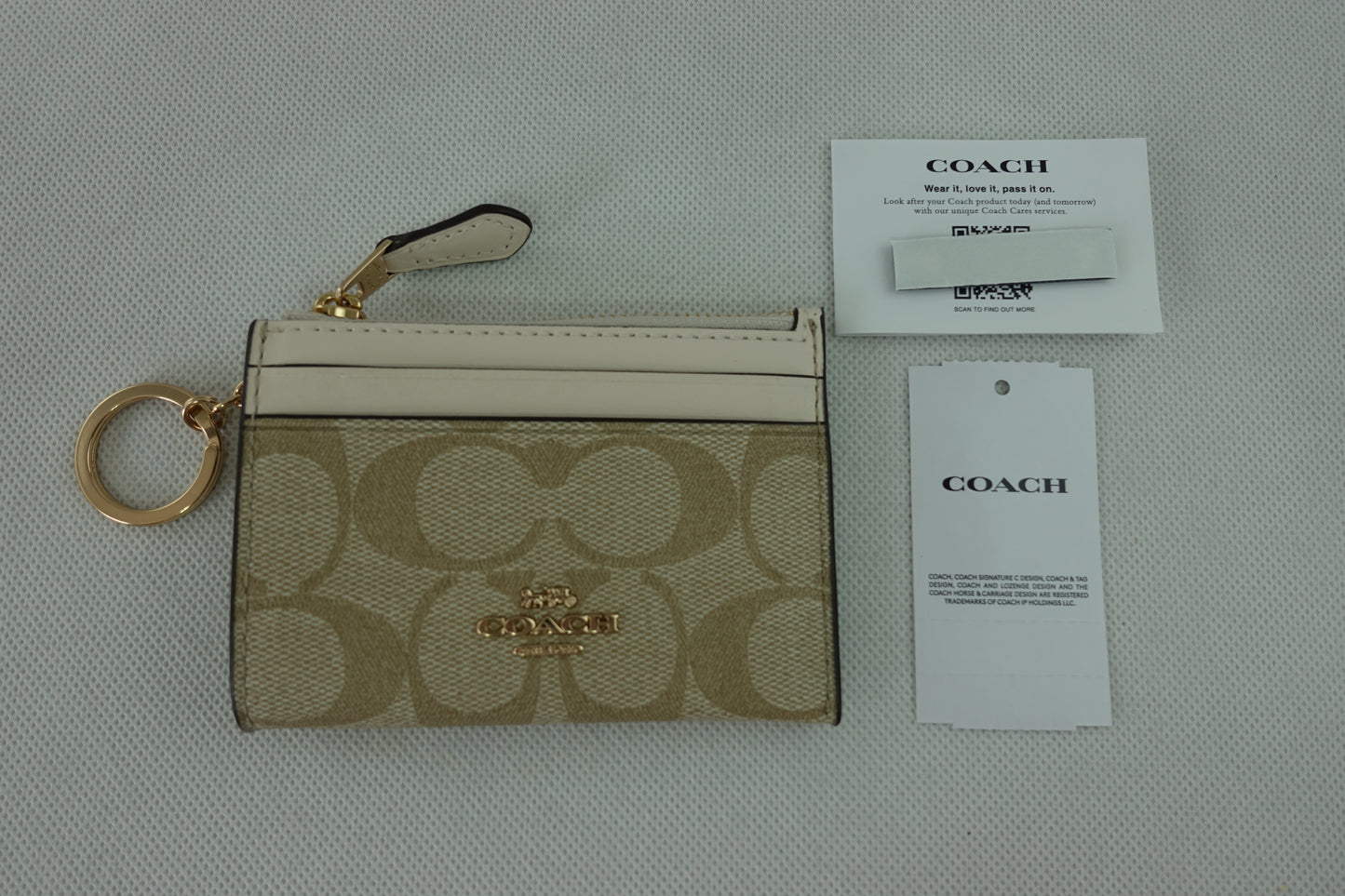 Tarjetero Coach Signature Mini Skinny Id Case Beige Blanco