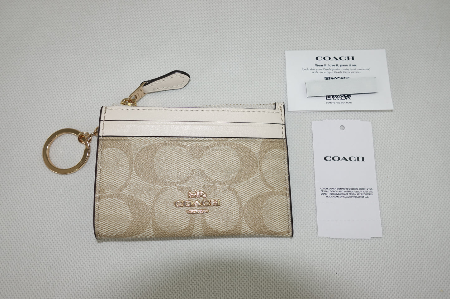 Tarjetero Coach Signature Mini Skinny Id Case Beige Blanco