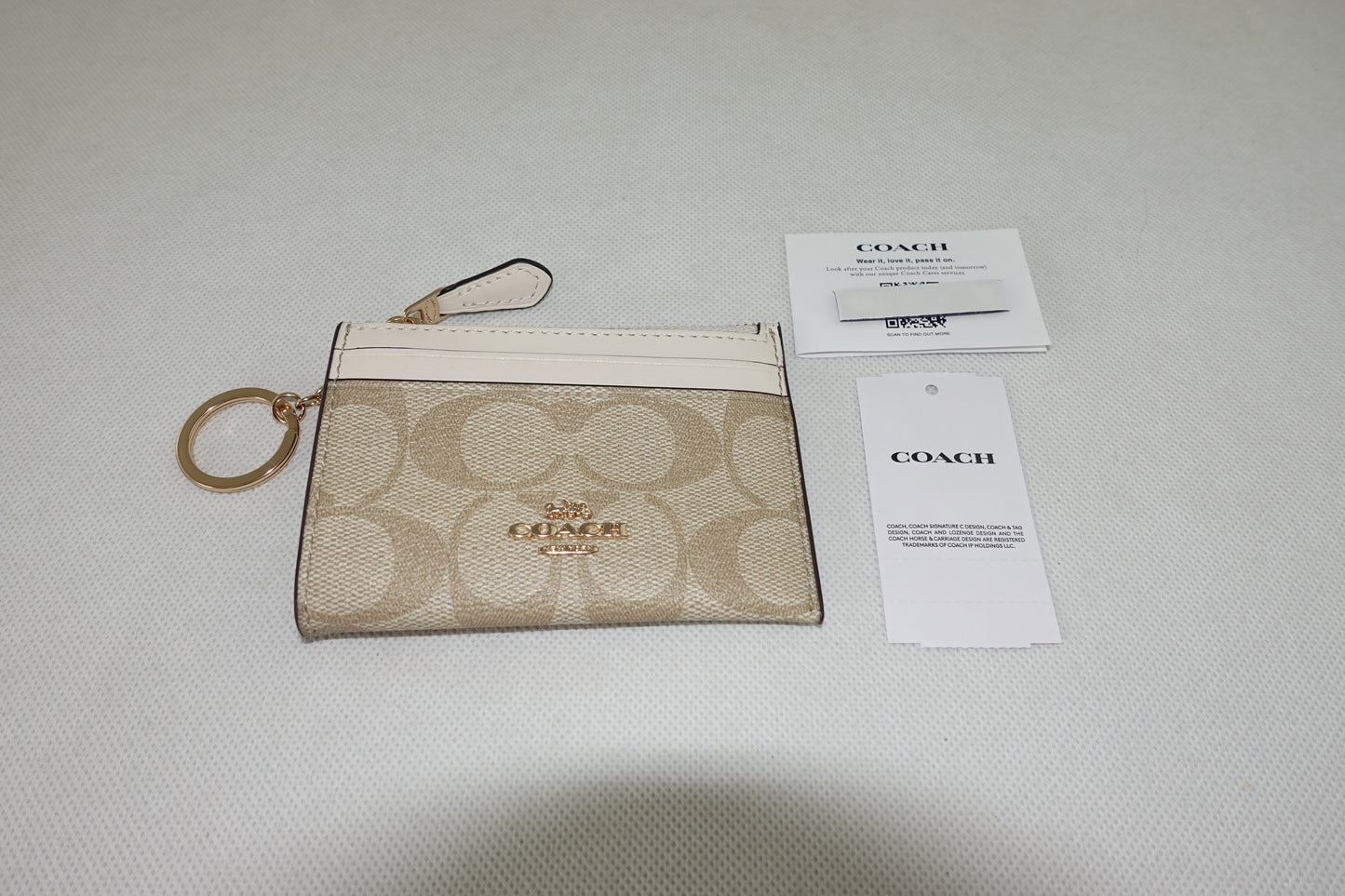 Tarjetero Coach Signature Mini Skinny Id Case Beige Blanco