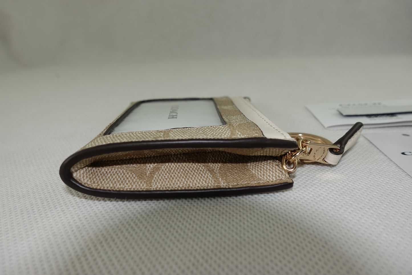 Tarjetero Coach Signature Mini Skinny Id Case Beige Blanco