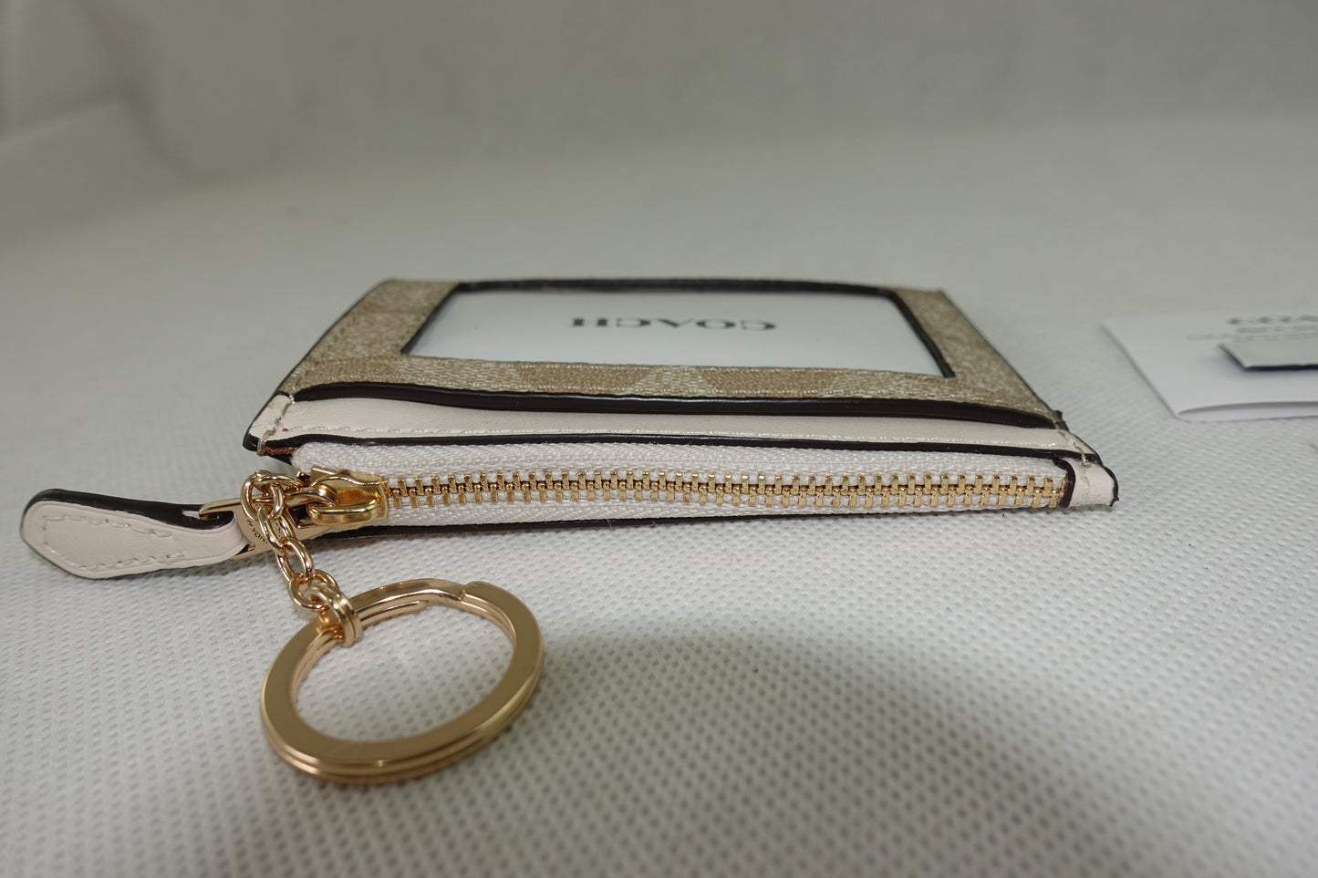 Tarjetero Coach Signature Mini Skinny Id Case Beige Blanco