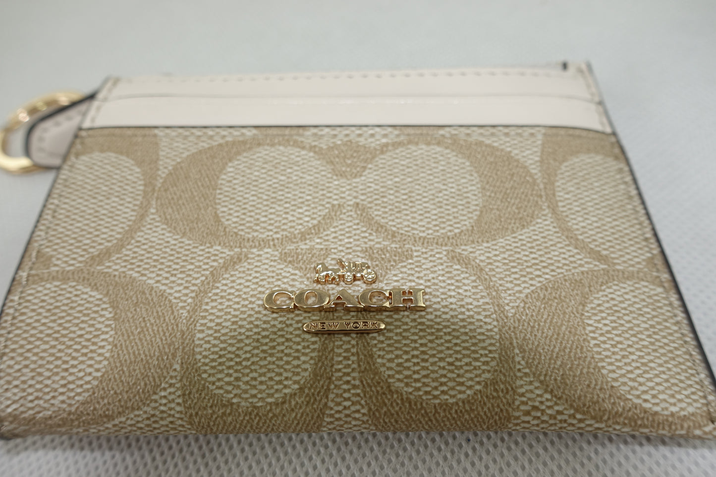 Tarjetero Coach Signature Mini Skinny Id Case Beige Blanco